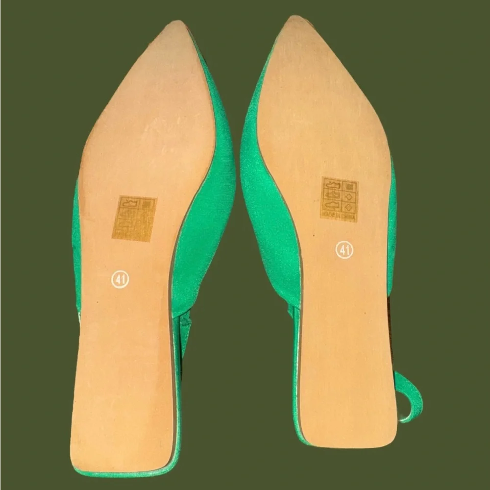Elegant Green Women's Shoes‎ with Embellished Buckle Size 9